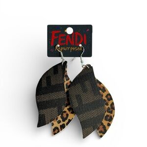 Fendi upcycled Leopard Print Leaf dangle Earrings